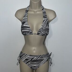 INGEAR Zebra Stripe Black & White Halter String Bikini Set Women’s Large L